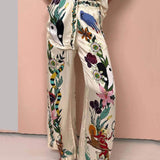 Elegancki komplet satynowy z artystycznym printem