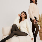 Półprzezroczyste rajstopy z podszewką z polaru