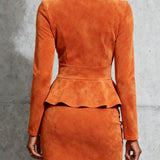 Komplet Pomarańczowy Elegance z Baskinką i Spódnicą Midi