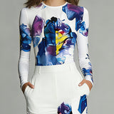 Elegancki komplet Art Bloom z szeroką nogawką