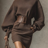 Ciemnobrązowa mini sukienka