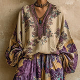 Artystyczny komplet vintage z botanicznym printem