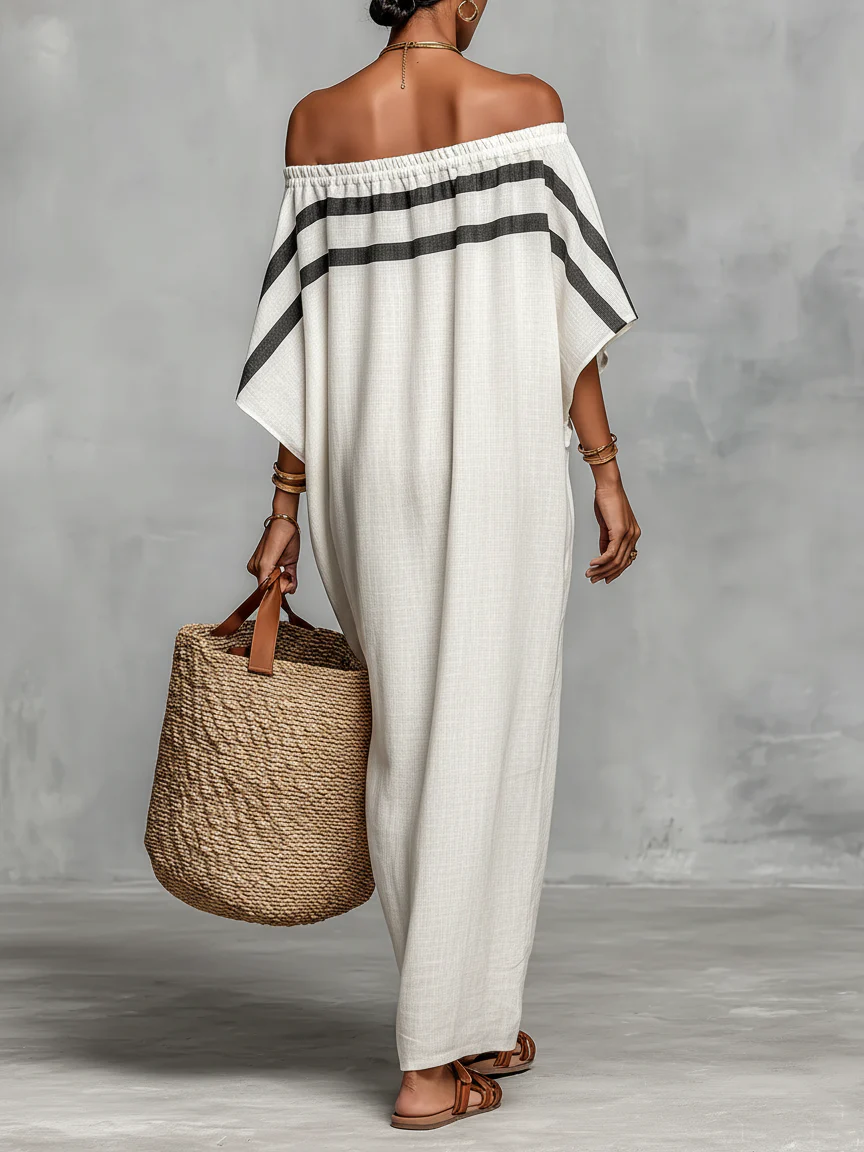Maxi Sukienka Off-Shoulder z Rękawami Nietoperzowymi