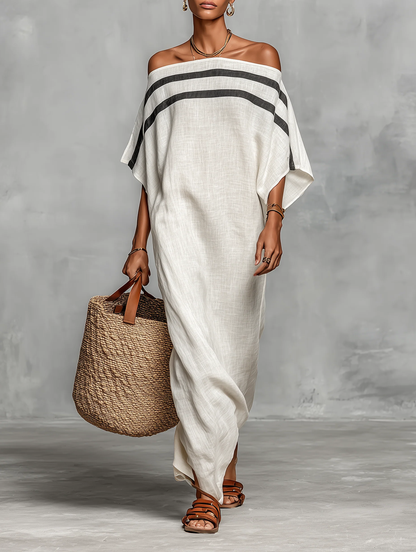 Maxi Sukienka Off-Shoulder z Rękawami Nietoperzowymi