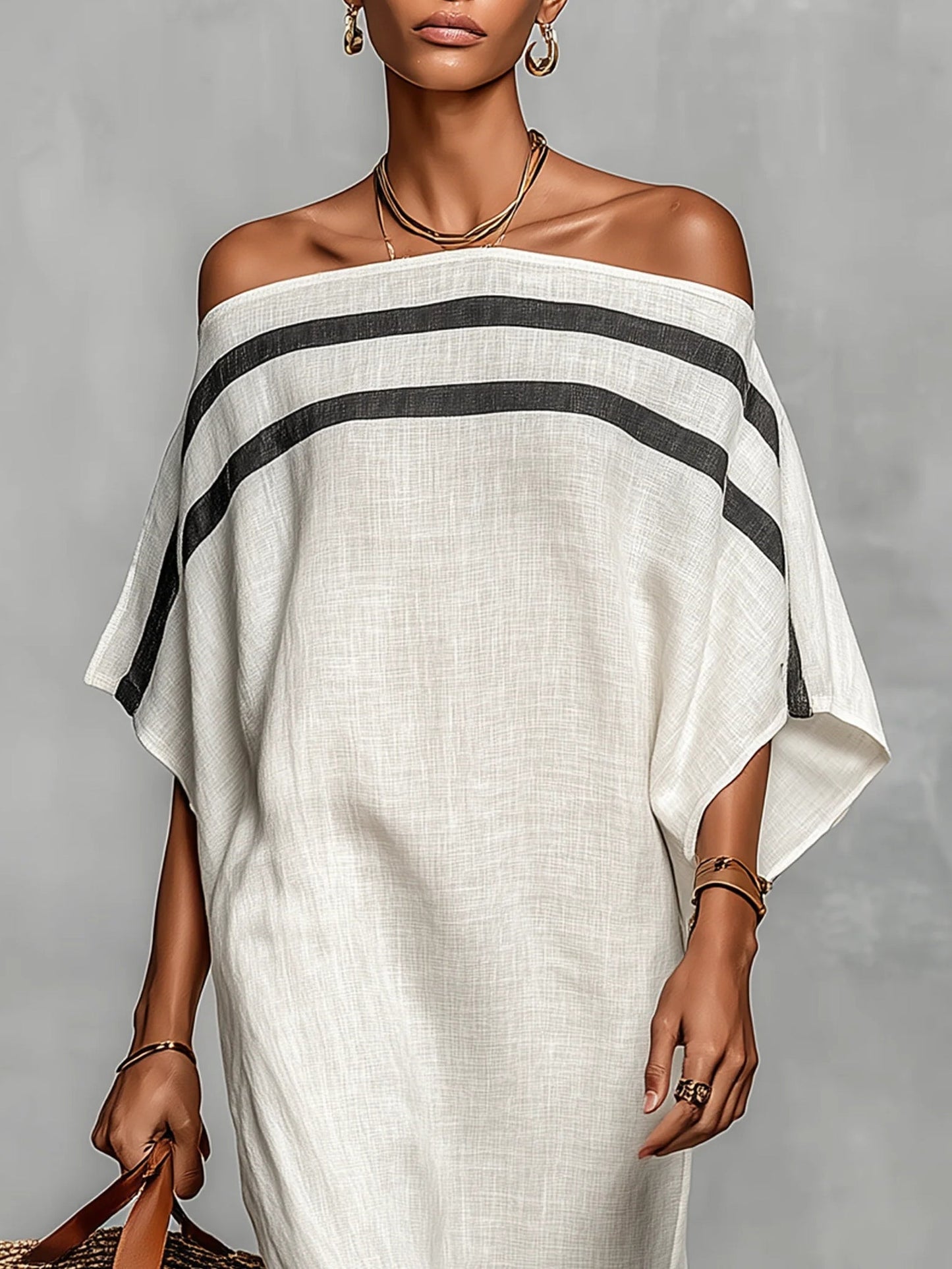 Maxi Sukienka Off-Shoulder z Rękawami Nietoperzowymi