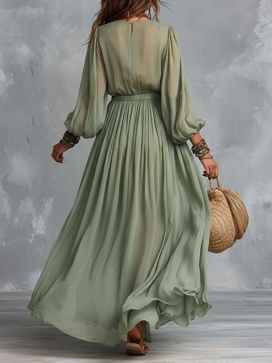 Boho Maxi Sukienka z Kwiatowym Haftem