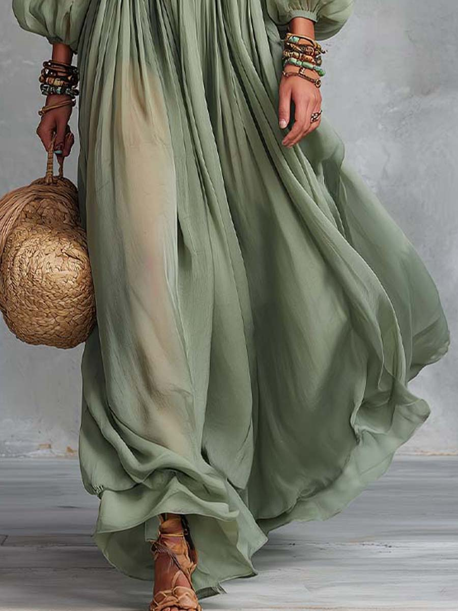 Boho Maxi Sukienka z Kwiatowym Haftem