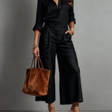 Komplet wysmuklający z koszulą i spodniami z wysokim stanem