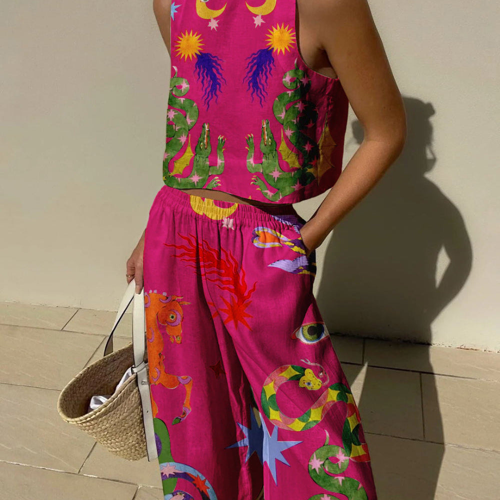 Komplet Cosmic Art z Topem i Szerokimi Spodniami