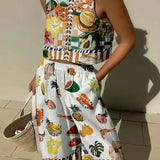 Komplet Cosmic Art z Topem i Szerokimi Spodniami