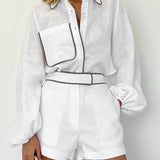 Elegancki komplet z koszulą i szortami z kontrastową lamówką