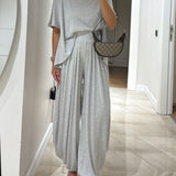 Komfortowy komplet z bawełny i modalu z szerokimi spodniami