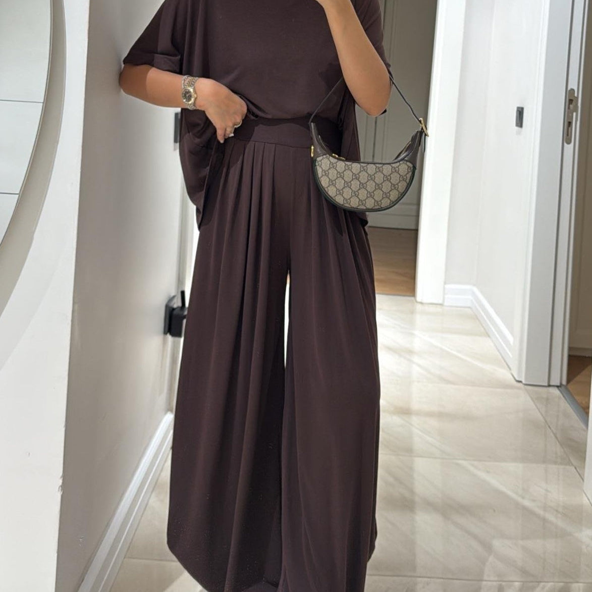 Komfortowy komplet z bawełny i modalu z szerokimi spodniami