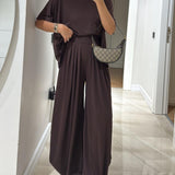 Komfortowy komplet z bawełny i modalu z szerokimi spodniami