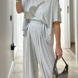 Komfortowy komplet z bawełny i modalu z szerokimi spodniami