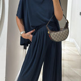 Komfortowy komplet z bawełny i modalu z szerokimi spodniami