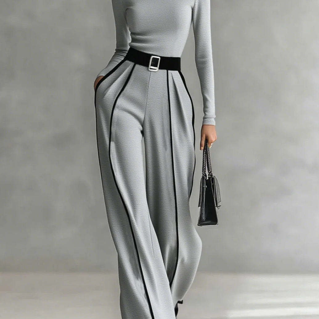 Zestaw z Golfem z Długim Rękawem i Spodniami z Szeroką Nogawką z Paskiem