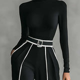 Zestaw z Golfem z Długim Rękawem i Spodniami z Szeroką Nogawką z Paskiem