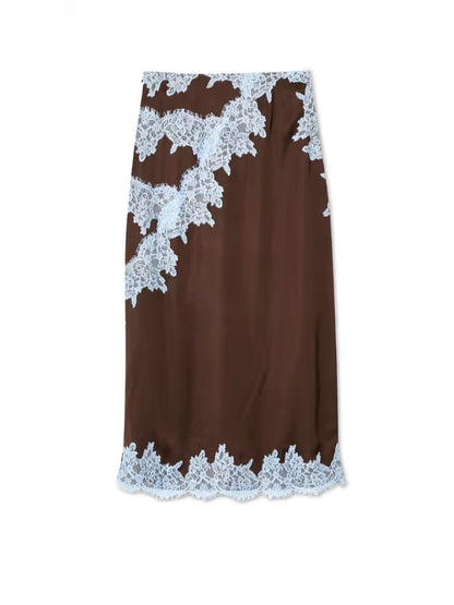Elegancka spódnica midi z koronkowym wykończeniem