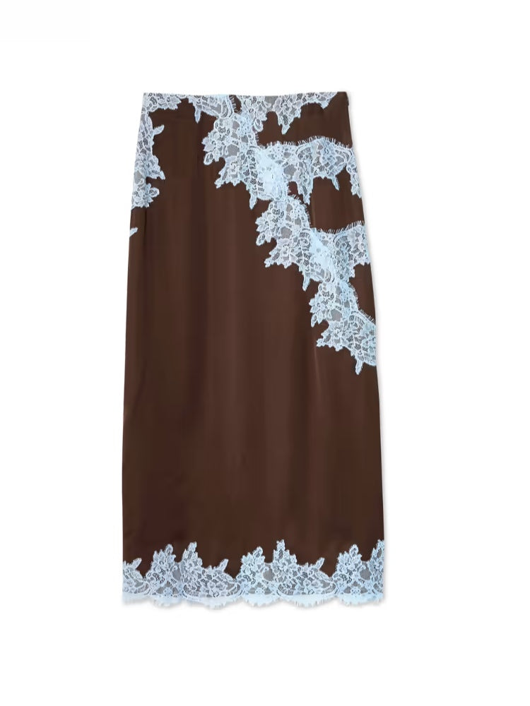 Elegancka spódnica midi z koronkowym wykończeniem