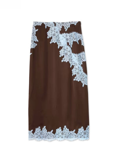 Elegancka spódnica midi z koronkowym wykończeniem
