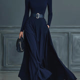 Dzianinowa sukienka maxi z wysokim kołnierzem