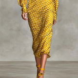 Satynowy komplet vintage w grochy z apaszką