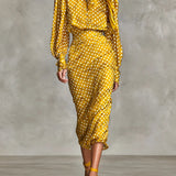 Satynowy komplet vintage w grochy z apaszką