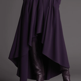 Fioletowy komplet dzianinowy z golfem i asymetryczną spódnicą maxi