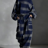 Granatowo-szary komplet streetwear w kratę z lamówką