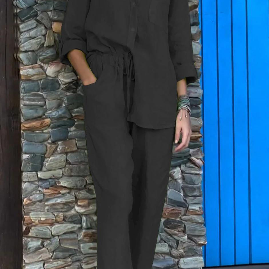 Casualowy komplet z koszulą i luźnymi spodniami