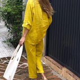 Casualowy komplet z koszulą i luźnymi spodniami