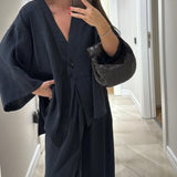 Komplet Soft Linen z Narzutką i Szerokimi Spodniami