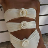 Jednoczęściowy kostium kąpielowy z wycięciami i kwiatem 3D