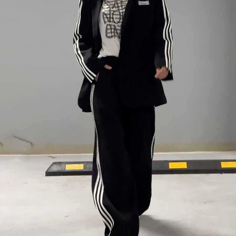 Komplet Urban Stripe z Marynarką i Szerokimi Spodniami