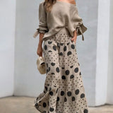 Komplet Soft Dots z Bluzką Off-Shoulder i Szerokimi Spodniami