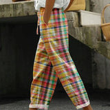 Spodnie w kratkę z elastycznym pasem