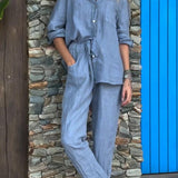 Casualowy komplet z koszulą i luźnymi spodniami