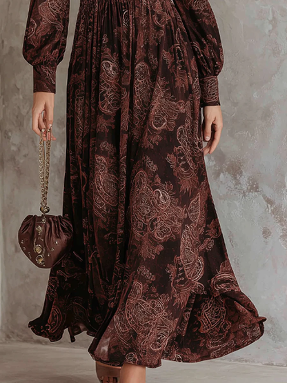 Maxi Sukienka Paisley z Podkreśloną Talią