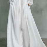 Maxi Minimalistyczna z Bawełny i Lnu z Patchworkiem, Wysoki Kołnierz i Długie Rękawy