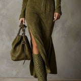 Vintage Zielona Sukienka Maxi z Zamkiem i Paseczkiem