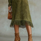 Sukienka z Suede z Golfem i Frędzlami