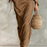 Naturalny lniany komplet w odcieniu czekoladowego brązu