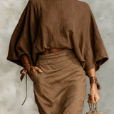 Naturalny lniany komplet w odcieniu czekoladowego brązu