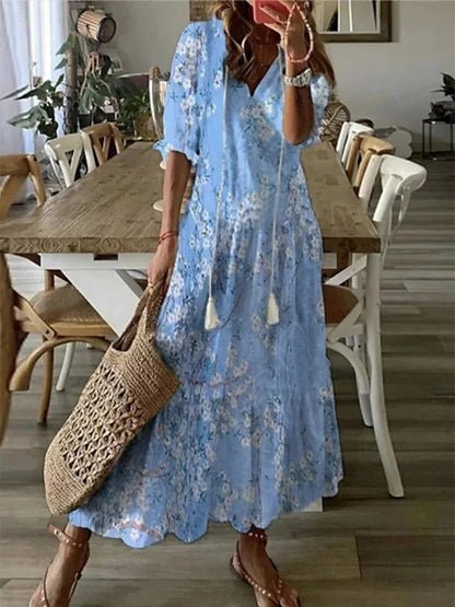 Mariola | Sukienka midi boho z wiązanym dekoltem