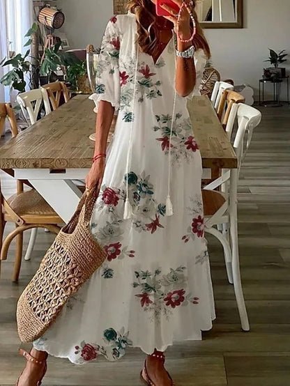 Mariola | Sukienka midi boho z wiązanym dekoltem